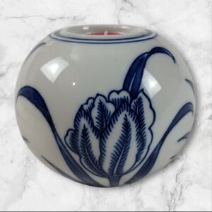 Bombay Blue White Floral Porcelain Sphere Tealight Candle Holder